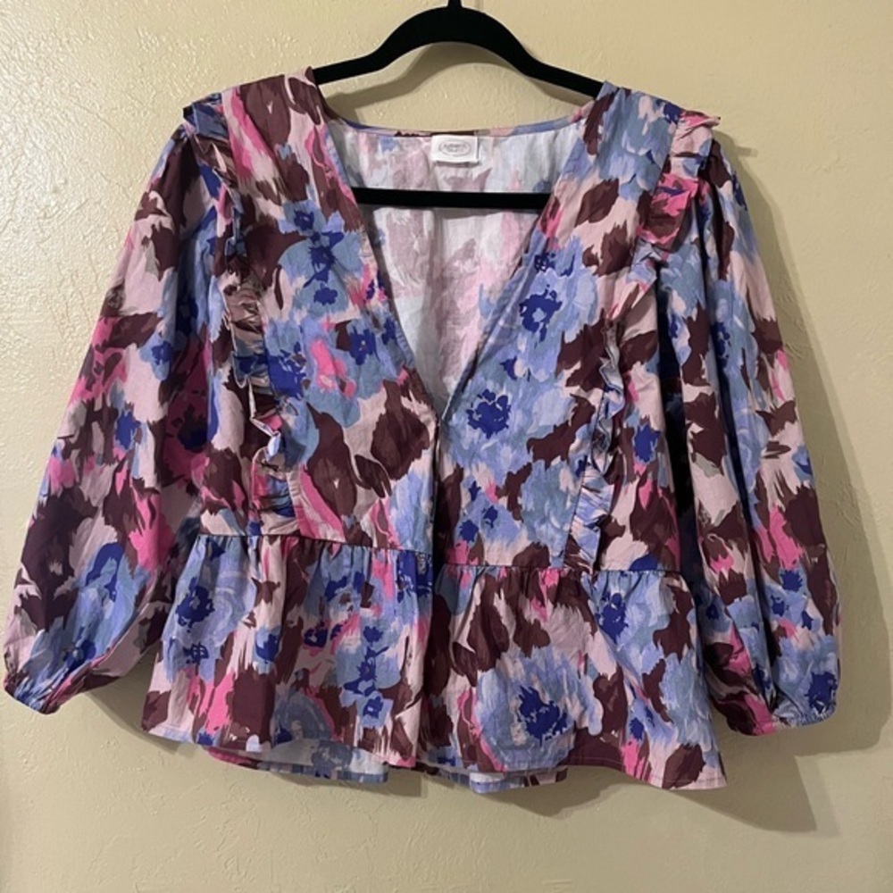 Elizabeth Gillett Blouse Womenβs Open Front Kimono Top Watercolor